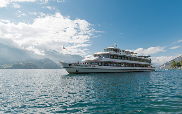 The triple-decker passenger boat “Berner Oberland” on Lake Thun